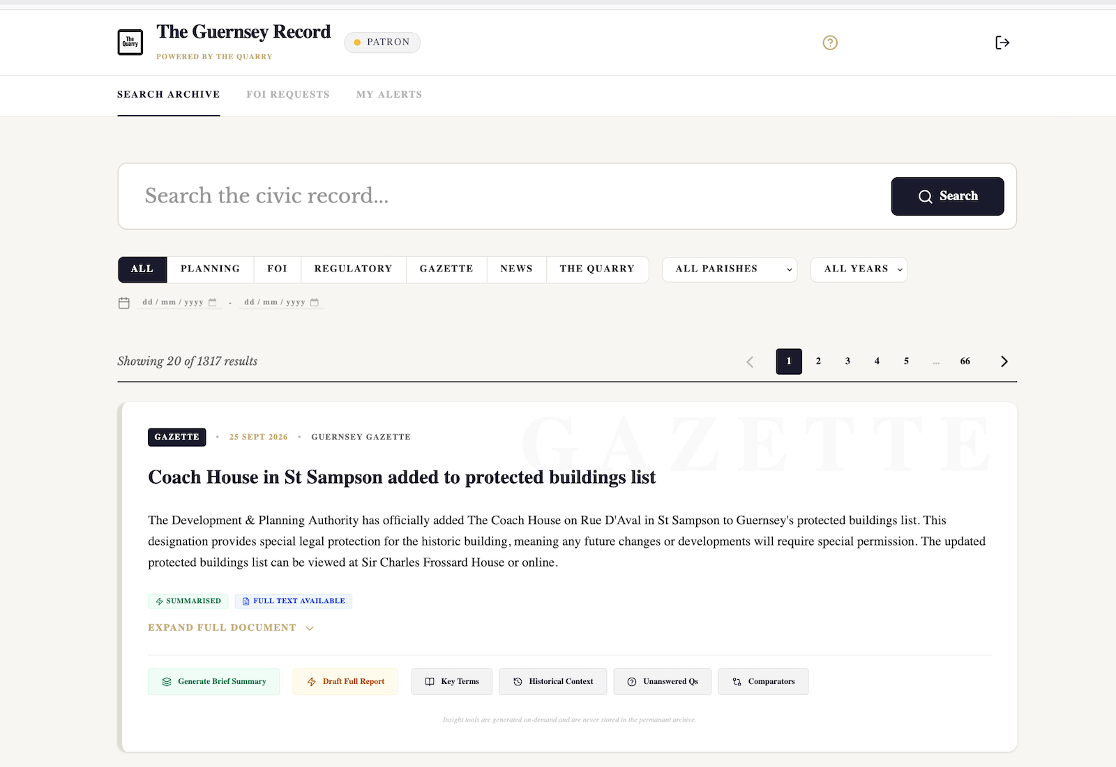 Preview of the Guernsey Record archive